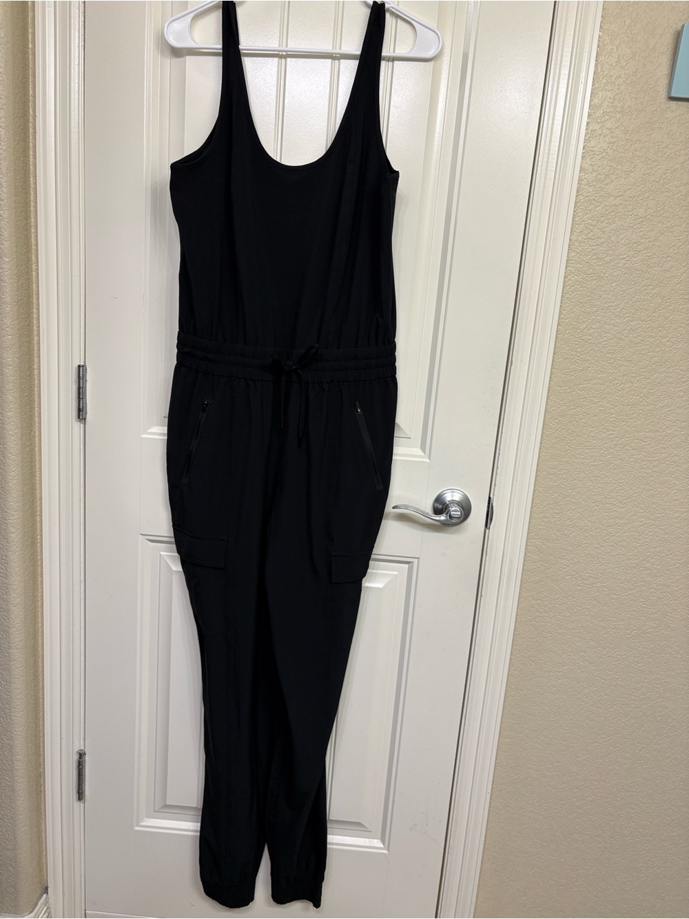 Athleta‎ size ST Black Sleeveless Drawstring Jumpsuit with Cargo Pockets